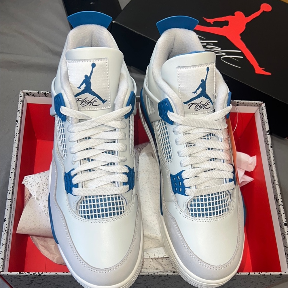 AIR Jordan reto 4  White and Blue Gingham Sneakers Classic Style